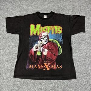 Vintage MISFITS Maxs X Mas Shirt XL Black 1995 USA Short Sleeve Cotton RARE